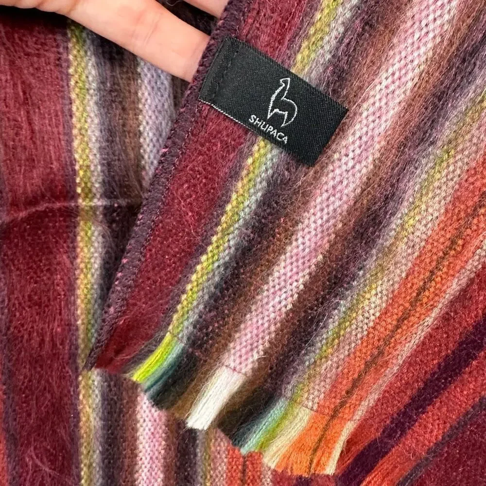 Shupaca Alpaca Blend Colorful Boho‎ Striped Scarf One Size Handmade in Ecuador